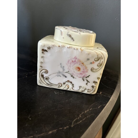 PHL Limoges France Porcelain Powder Box - Pink Flowers Gold Swirl Crown Mark As - Picture 5 of 12
